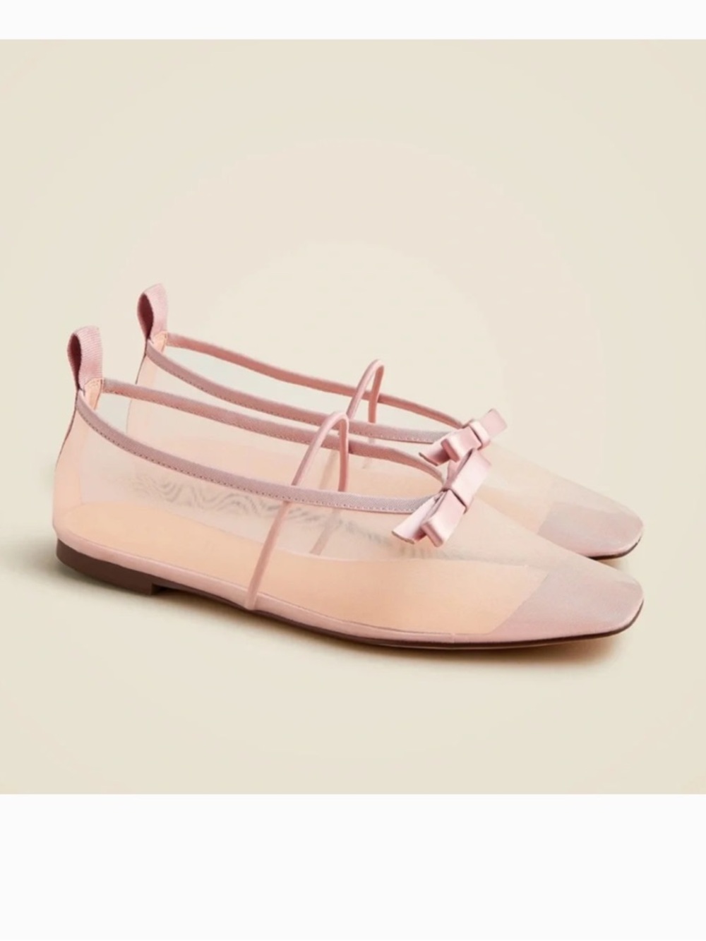 J Crew Quinn Mary Jane Ballet Flats Warm Blush Mesh Bow Square Toe Size 8